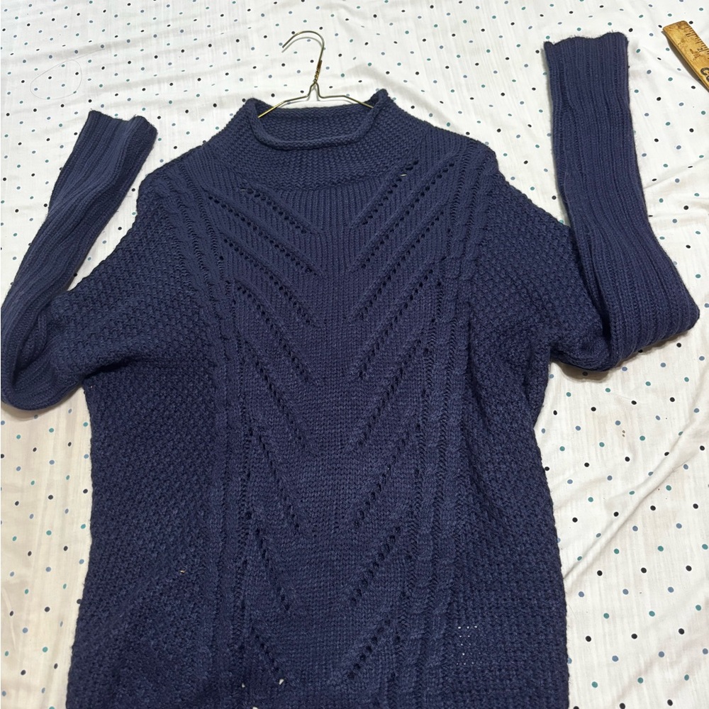 Olive & Oak Dark Navy Cable Mock Turtleneck Sweater
